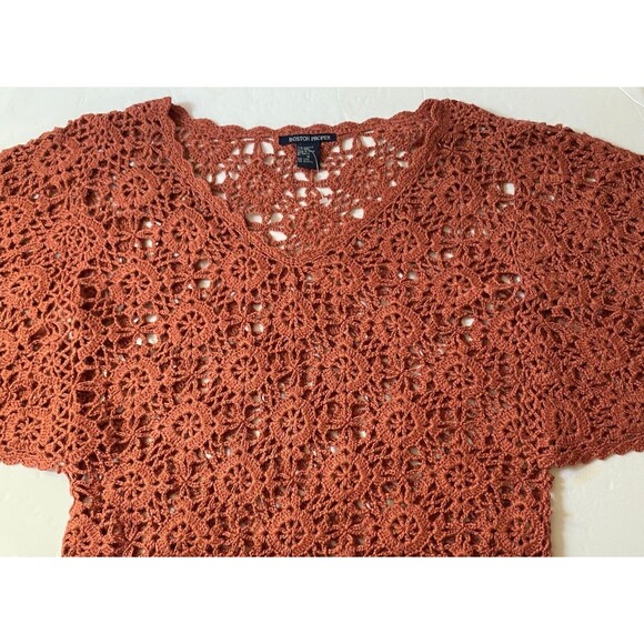 Boston Proper Crochet Kimono Sweater Women Size M Dark Rose Pink Wool Blend NWOT - Picture 2 of 15